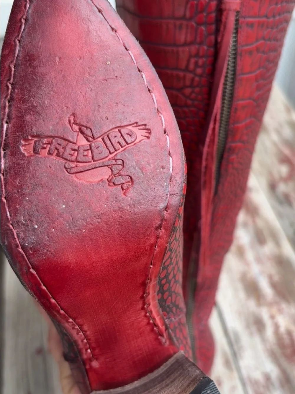 Women's Freebird Red Croc-Embossed Knee-High Boots Style: Jasper